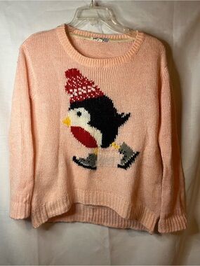 Cozy Pink Penguin Knit Sweater - Jolt